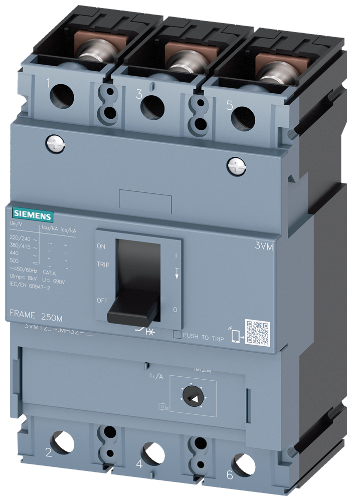 Siemens 3VM1216-5MH32-0AA0 SENTRON 3VM KOMPAKT TİP GÜÇ ŞALTERİ; 3VM1; 55kA; 160A; AYARLI MANYETİK; 3 KUTUPLU