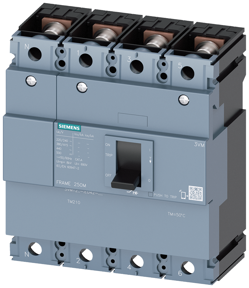 Siemens 3VM1220-3ED42-0AA0 SENTRON 3VM KOMPAKT TİP TERMİK MANYETİK GÜÇ ŞALTERİ; 3VM12; 25kA; SABİT TERMİK; SABİT MANYETİK; 200A; 4 KUTUPLU