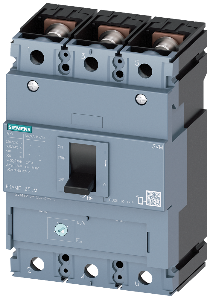 Siemens 3VM1220-3EE32-0AA0 SENTRON 3VM KOMPAKT TİP TERMİK MANYETİK GÜÇ ŞALTERİ; 3VM12; 25kA; AYARLI TERMİK; SABİT MANYETİK; 200A; 3 KUTUPLU