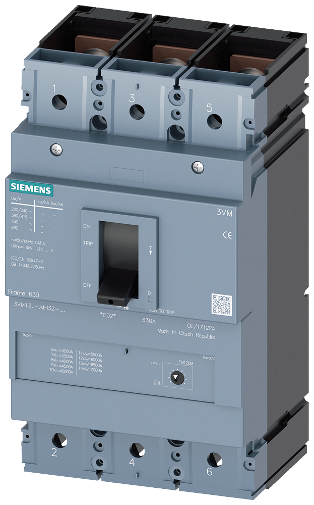 Siemens 3VM1325-5MH32-0AA0 SENTRON 3VM KOMPAKT TİP GÜÇ ŞALTERİ; 3VM1; 55kA; 250A; AYARLI MANYETİK; 3 KUTUPLU