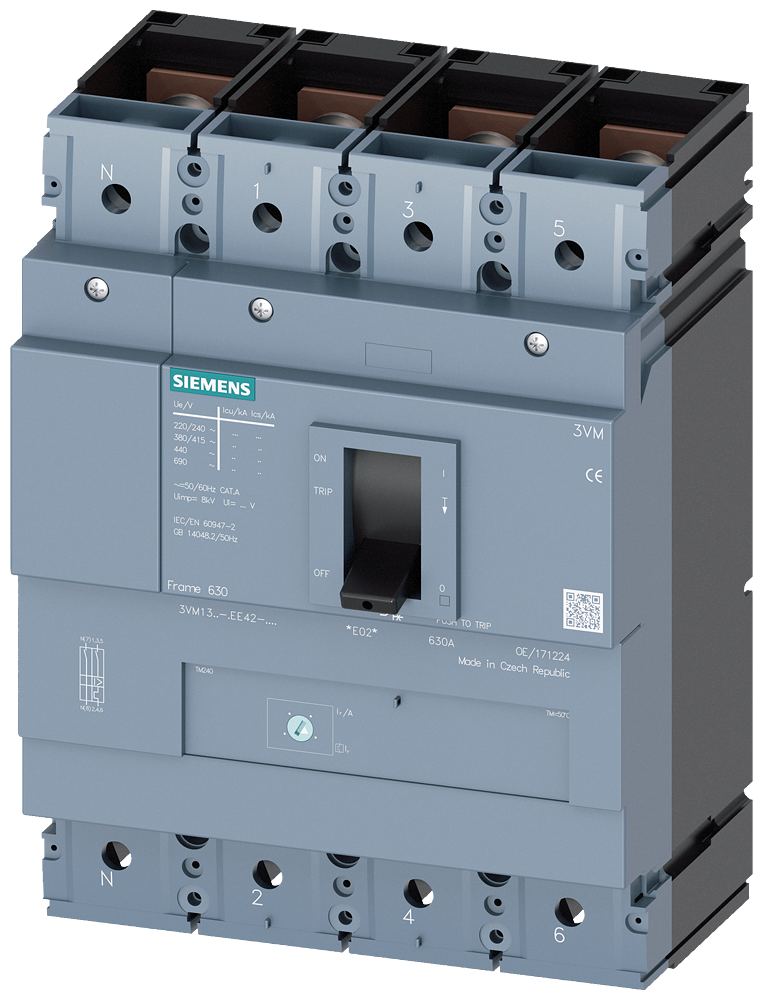 Siemens 3VM1332-4EE42-0AA0 SENTRON 3VM KOMPAKT TİP TERMİK MANYETİK GÜÇ ŞALTERİ; 3VM1; 36kA; 320A; AYARLI TERMİK; SABİT MANYETİK; 4 KUTUPLU