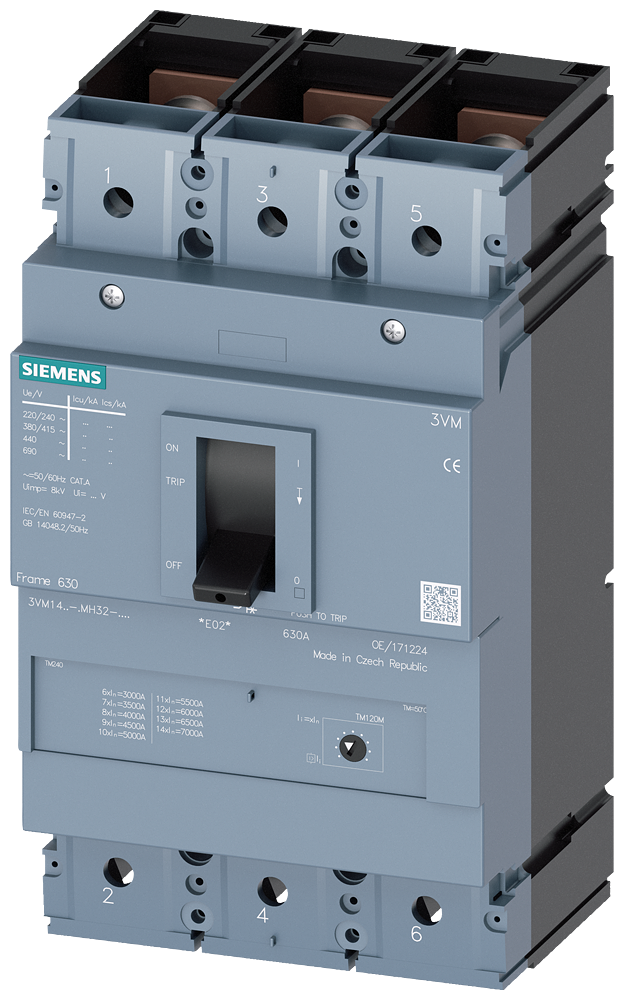 Siemens 3VM1440-5MH32-0AA0 SENTRON 3VM KOMPAKT TİP GÜÇ ŞALTERİ; 3VM1; 55kA; 400A; AYARLI MANYETİK; 3 KUTUPLU