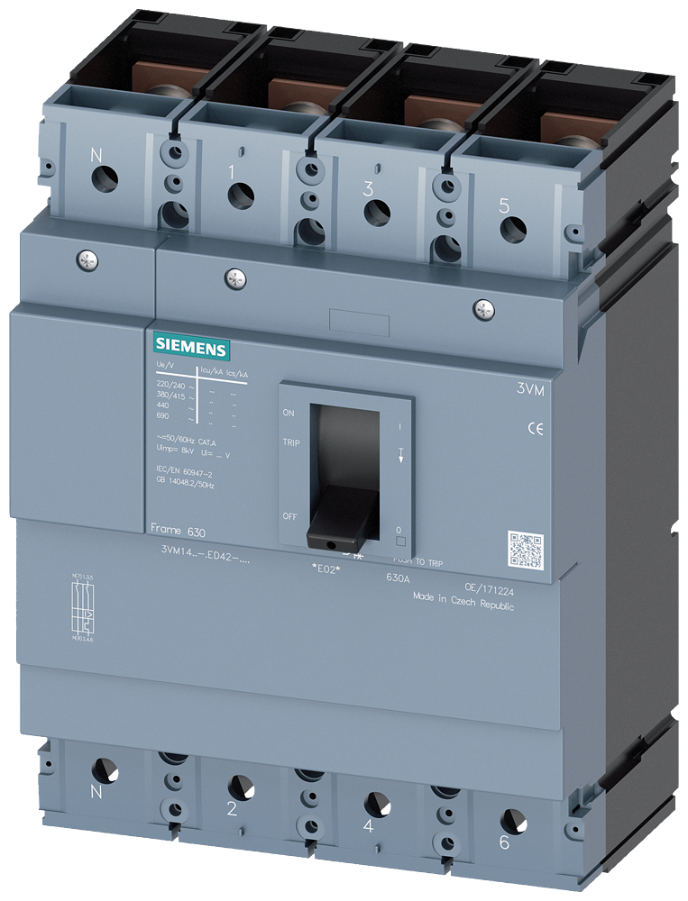 Siemens 3VM1450-4ED42-0AA0 SENTRON 3VM KOMPAKT TİP TERMİK MANYETİK GÜÇ ŞALTERİ; 3VM1; 36kA; 500A; SABİT TERMİK; SABİT MANYETİK; 4 KUTUPLU