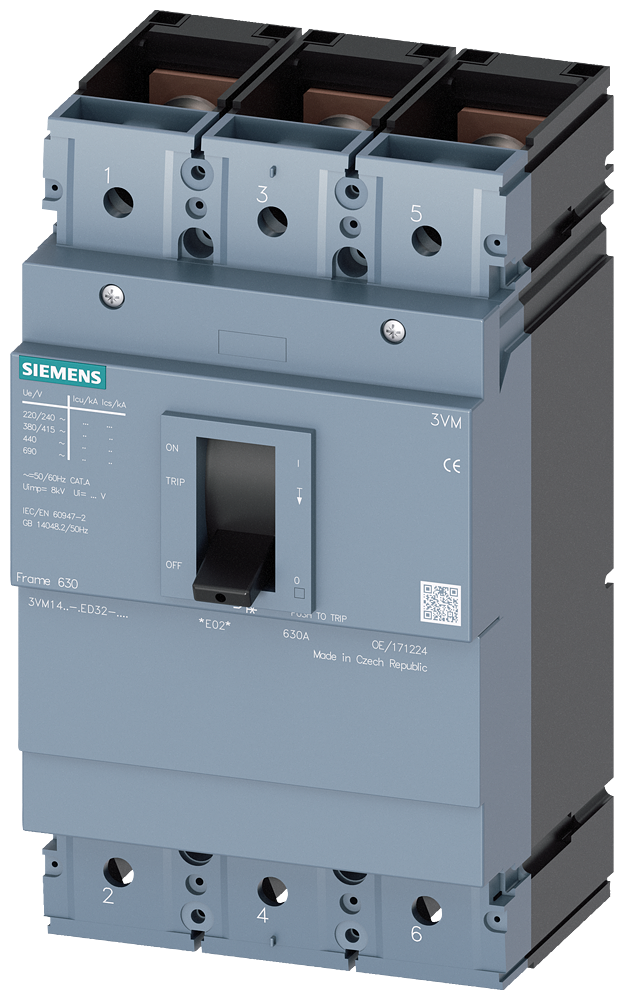 Siemens 3VM1463-4ED32-0AA0 SENTRON 3VM KOMPAKT TİP TERMİK MANYETİK GÜÇ ŞALTERİ; 3VM1; 36kA; 630A; SABİT TERMİK; SABİT MANYETİK; 3 KUTUPLU