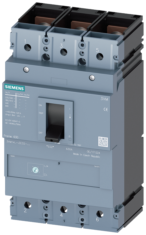 Siemens 3VM1463-4EE32-0AA0 SENTRON 3VM KOMPAKT TİP TERMİK MANYETİK GÜÇ ŞALTERİ; 3VM1; 36kA; 630A; AYARLI TERMİK; SABİT MANYETİK; 3 KUTUPLU