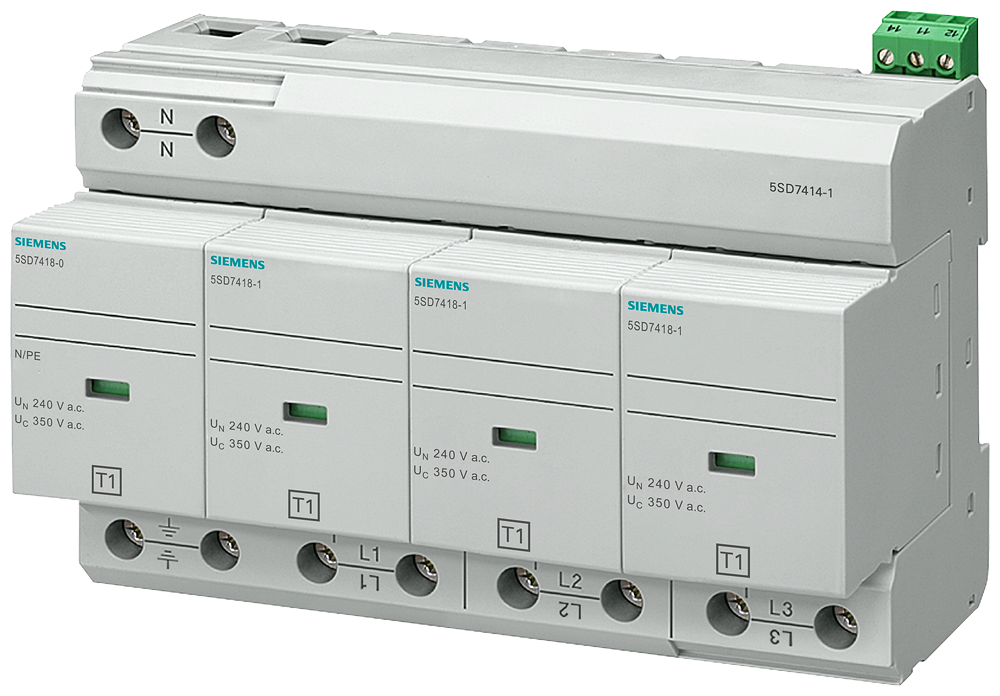 Siemens 5SD7414-1 B SINIFI; 4 KUTUPLU TT VE TN-S SİSTEMLERİ İÇİN; YILDIRIMA KARŞI KORUYUCU PARAFUDR