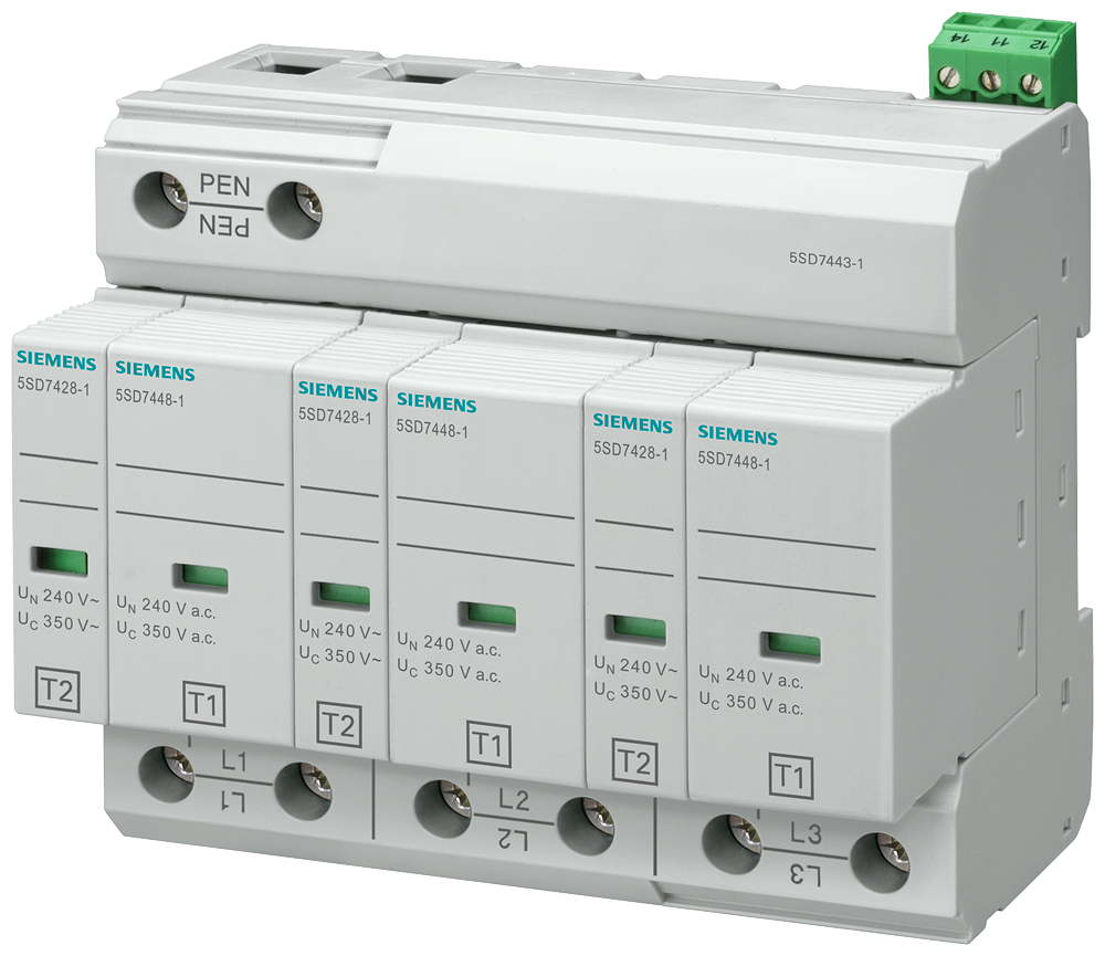 Siemens 5SD7443-1 B VE C SINIFI 3 KUTUPLU TN-C SİSTEMLERİ İÇİN KOMBİNE PARAFUDR