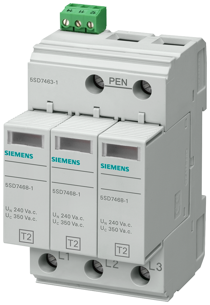 Siemens 5SD7463-1 C SINIFI 3 KUTUPLU ENVERSÖR KONTAKLI TN-C SİSTEMLERİ İÇİN 3+0 DEVRELİ AŞIRI GERİLİM SINIRLAYICISI PARAFUDR