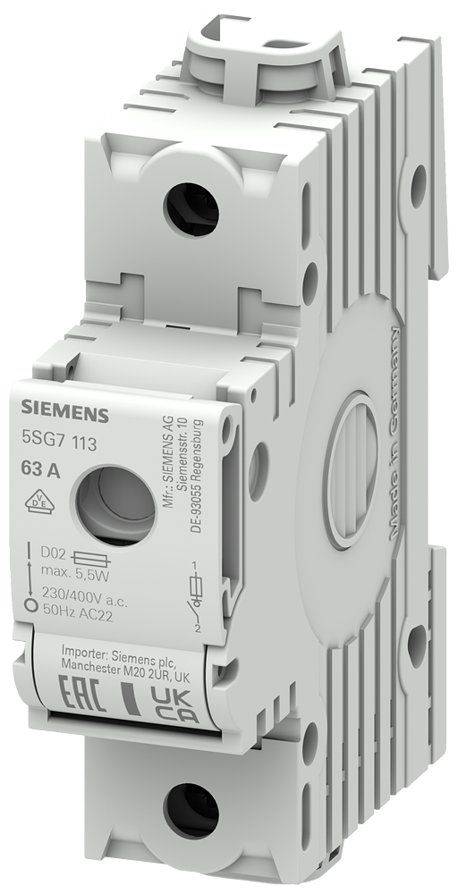 Siemens 5SG7113 63A;>N<MINIZED SİGORTALAR 230/400 V AC; D02 BOY İÇİN; 1 FAZLI; 1;5TE GENİŞLİĞİNDE