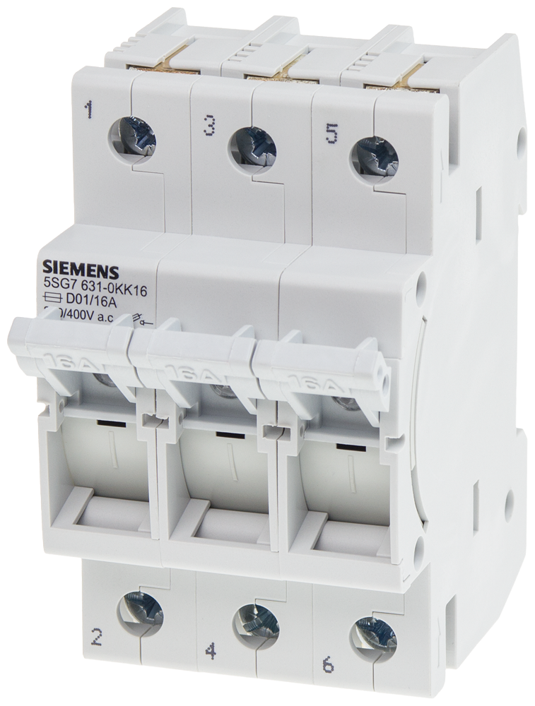 Siemens 5SG7631-0KK16 16A;>N<MINIZED SİGORTALAR 230/400 V AC; D01 BOY İÇİN; 3 FAZLI; 3TE GENİŞLİĞİNDE