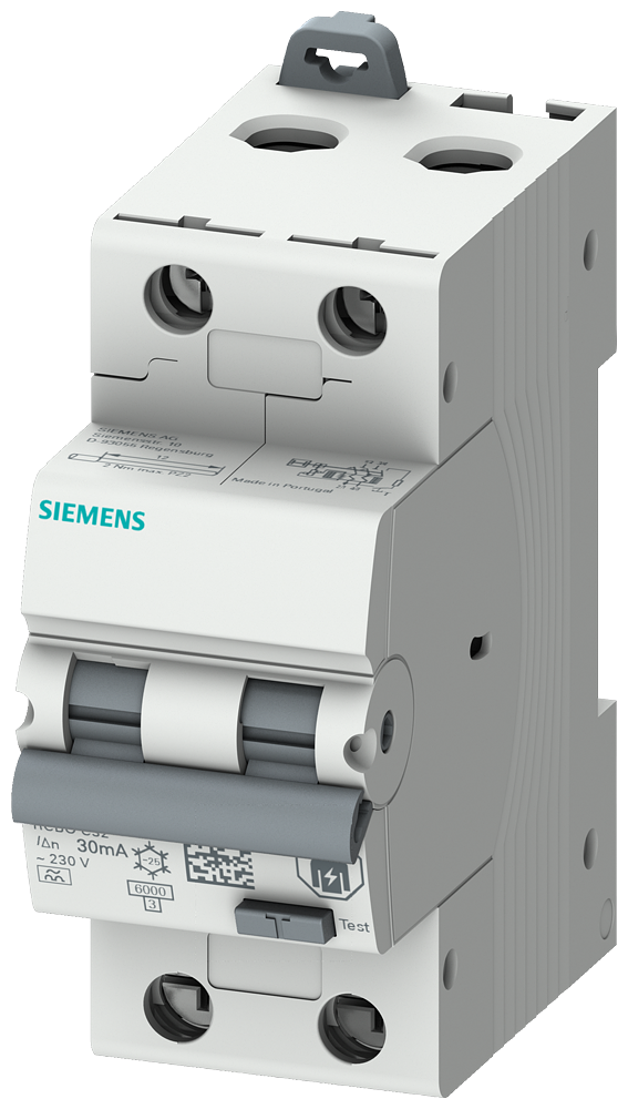 Siemens 5SU1326-6FP32 RCBO, 6 kA, 2P Type A, 30 mA, B-Char, In: 32A Un: 230V