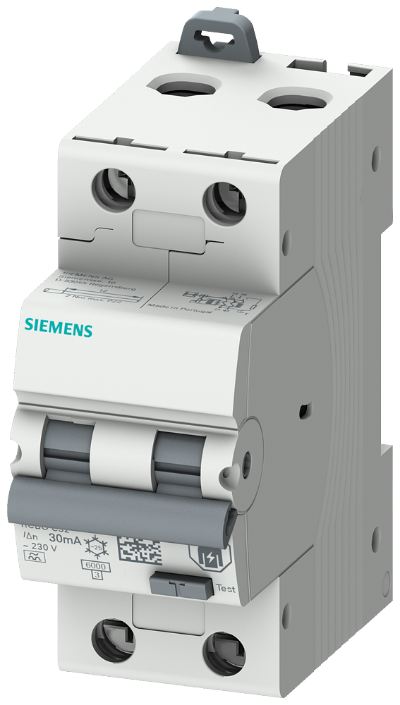Siemens 5SU1326-7FP10 RCBO, 6 kA, 2P Type A, 30 mA, C-Char, In: 10A Un: 230V