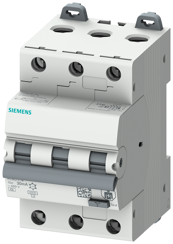 Siemens 5SU1336-7FP10 RCBO, 6 kA, 3P Type A, 30 mA, C-Char, In: 10A Un: 400V