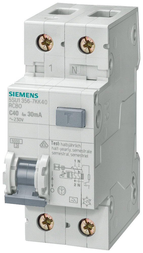 Siemens 5SU1353-1KK06 HATA AKIMI KORUMA ANAHTARLI N OTOMAT-FI/LS (KAÇAK AKIM KORUMA RÖLELİ >N< OTOMAT); C6A; 4.5kA; 240V; 30mA; MONOFAZE