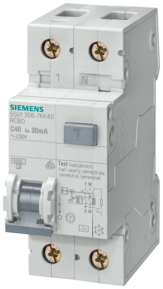 Siemens 5SU1353-1KK16 HATA AKIMI KORUMA ANAHTARLI N OTOMAT-FI/LS (KAÇAK AKIM KORUMA RÖLELİ >N< OTOMAT); C16A; 4.5kA; 240V; 30mA; MONOFAZE