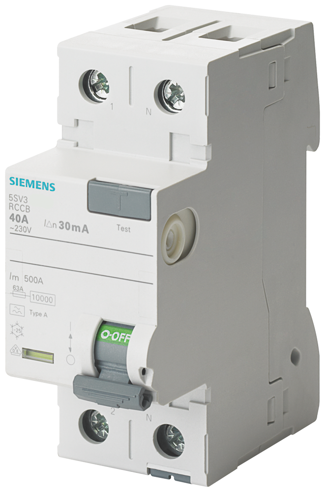 Siemens 5SV3312-6 A TİPİ HATA AKIMI KORUMA ANAHTARI-FI (KAÇAK AKIM KORUMA RÖLESİ); 25A; 230V; 30mA;  FAZ+NÖTR; 70mm