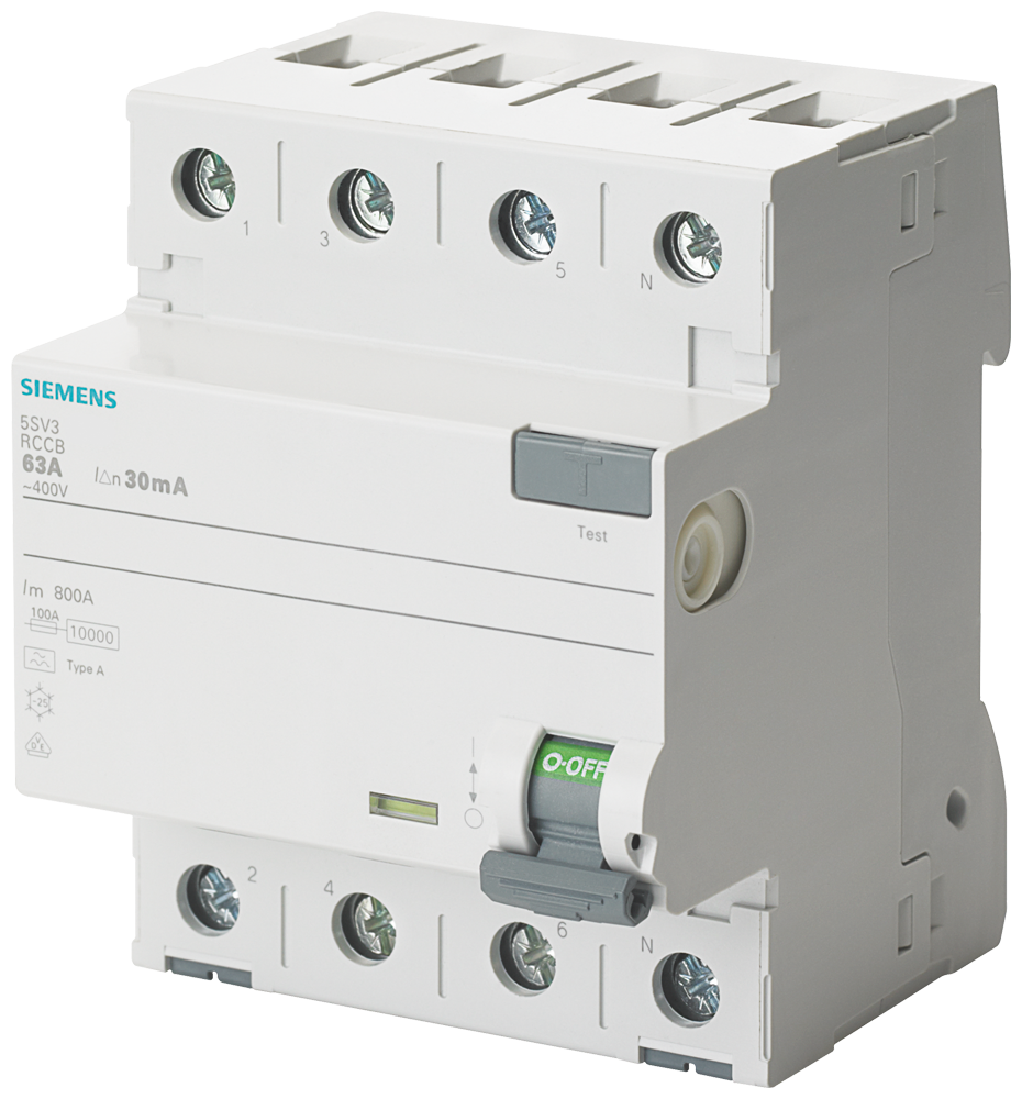 Siemens 5SV3342-6 A TİPİ HATA AKIMI KORUMA ANAHTARI-FI (KAÇAK AKIM KORUMA RÖLESİ); 25A; 400V; 30mA; 3FAZ+NÖTR; 70mm