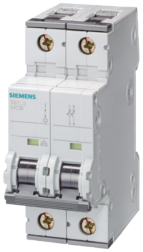Siemens 5SY5206-7 6A; 2 FAZLI; DC ANAHTARLI OTOMATİK SİGORTA; 10kA; C TİPİ; YAVAŞ KARAKTERLİ