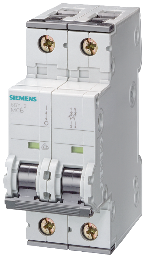 Siemens 5SY5208-7 8A; 2 FAZLI; DC ANAHTARLI OTOMATİK SİGORTA; 10kA; C TİPİ; YAVAŞ KARAKTERLİ