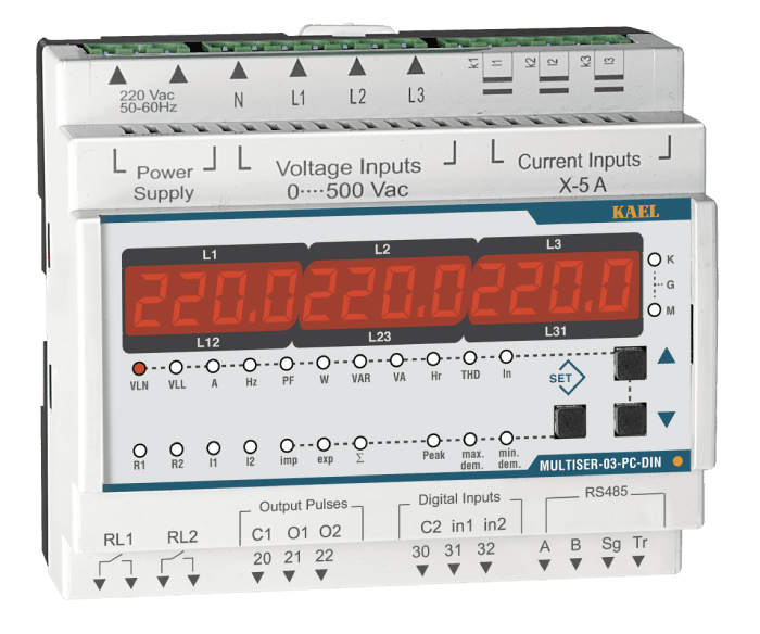 Kael  MULTISER-03-PC-DIN ŞEBEKE ANALİZÖRÜ TFT EKRAN